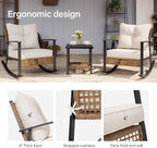 LAUSAINT HOME 3-Piece Rocking Bistro Set, Outdoor Patio Furniture with Thick Cushions and 2-Tier Coffee Table, Oversize Rattan Conversation Set for Garden, Balcony, Backyard (Beige) - Image 3