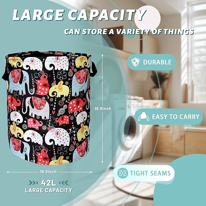Colorful Elephant Laundry Basket Foldable - Image 2