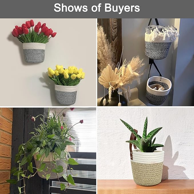 Cotton Rope Hanging Baskets for Organizing 2 Pcs Round Small Wall Basket - Image 6