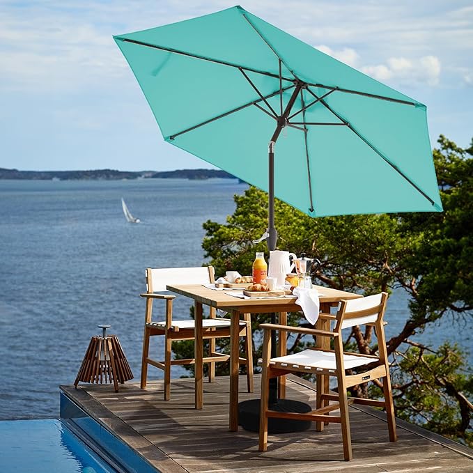 JEAREY 7.5FT Patio Umbrella Market Table Umbrella with 6 Sturdy Ribs, Push Button Tilt/Crank Outdoor Umbrella for Garden, Deck, Backyard, Pool and Beach,Teal Blue - Image 4