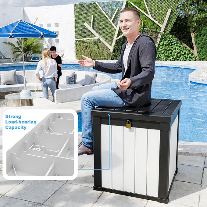 DRATO 50 Gallon Deck Box, Outdoor Storage Box for Patio Cushion, Garden Tools, Waterproof Patio Storage box, Lockable (Black and White) - Image 4