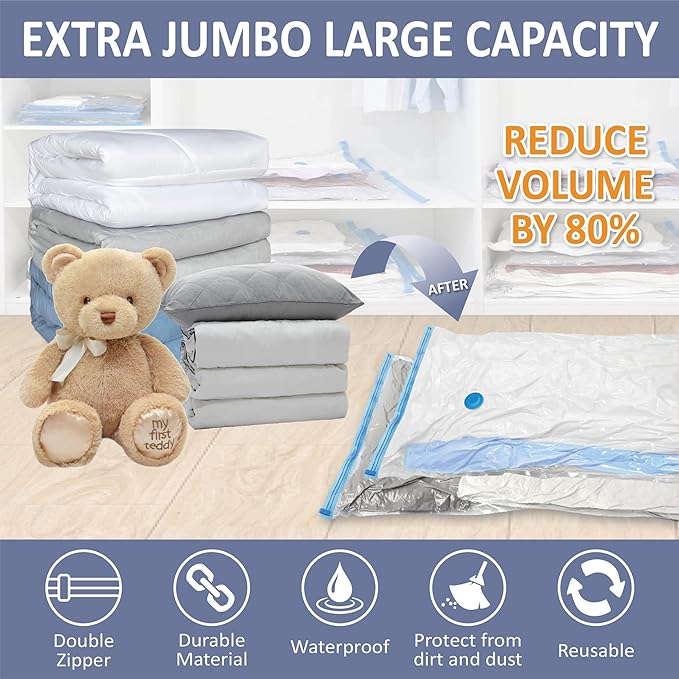 Cozy Essential 4 Pack XXL Jumbo Vacuum Storage Bags, Extra Sealed Bags - Image 2
