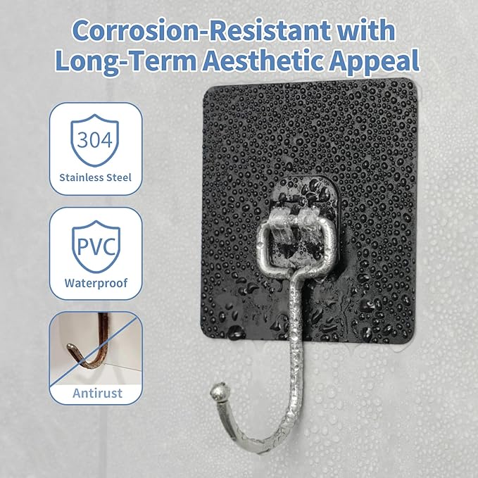 Adhesive Wall Hooks for Hanging - 60lb Heavy Duty Waterproof & Rustproof - Image 3