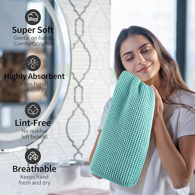 Microfiber Waffle Hand Towels, 4 Pieces, Fast Drying, Lint Free 430 GSM - Image 4