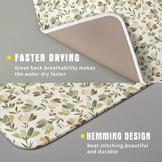 Spring Summer Daisy Floral Leaf Dish Drying Pad 16 x 18 Inch - Image 3