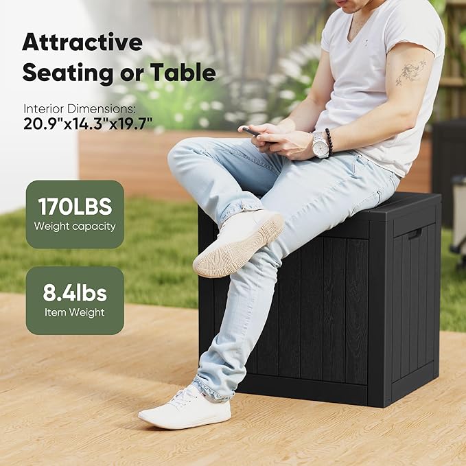 NEWBULIG 31 Gallon Outdoor Storage Box, Waterproof Deck Box with Lockable Lid, Patio Furniture Bench & Side Table, Easy Assembly, for Garden, Pool, Patio & Backyard Organization, Black - Image 3
