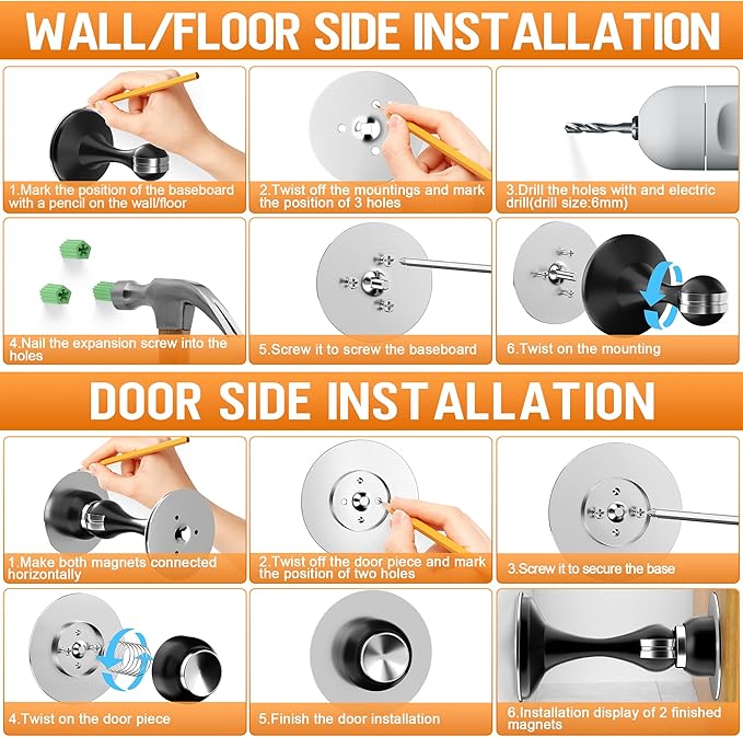 Magnetic Door Stoppers 4 Pack, Stainless Steel Magnetic Door Stop, Wall & Floor - Image 6