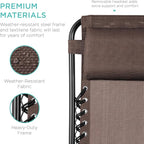 Best Choice Products Set of 2 Adjustable Steel Mesh Zero Gravity Lounge Chair Recliners w/Pillows and Cup Holder Trays - Brown - Image 7