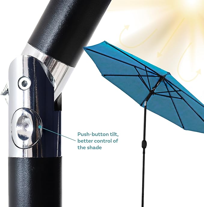 Sunnydaze Outdoor Patio Umbrella - Polyester Table Market Umbrella with Push-Button Tilt and Crank - 8 Sturdy Ribs - Turquoise - 9ft - Image 3