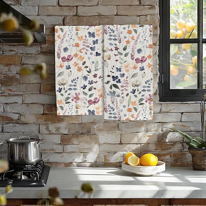 Watercolor Flowers Bathroom Hand Towel Set of 2, Vintage Botanical Floral - Image 5