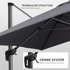 PURPLE LEAF 10' X 13' Patio Umbrella with Base Outdoor Cantilever Rectangle Offset Umbrella with 360-degree Rotation for Garden Deck Pool Patio Grey - Image 7