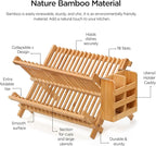 Bamboo Dish Drying Rack with Utensil Holder, 2 Tier Collapsible Dish Rack - Image 3