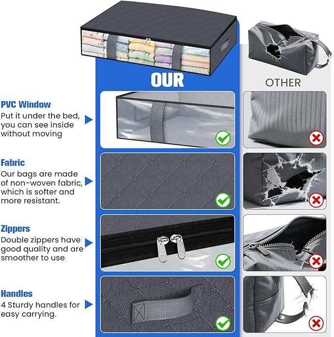 Under Bed Storage Containers, 2 Pack Blanket Storage Bags, Collapsible Storage - Image 6