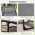 Outsunny Chaise Lounge Chair Outdoor, 5-Position Adjustable Sun Tanning Chair with Carrying Handle and Side Pocket, Folding Bed Cot with Removable Pillow for Garden, Beach, Patio, Pool, Camp, Gray - Image 5