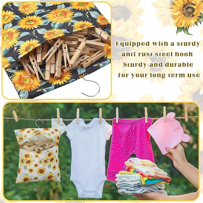 2 Pcs Clothespin Bag with Hanging Hook Waterproof Laundry 13" x 12" Clothes Pin - Image 3