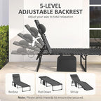 Outsunny Chaise Lounge Chair Outdoor, 5-Position Adjustable Sun Tanning Chair with Carrying Handle and Side Pocket, Folding Bed Cot with Removable Pillow for Garden, Beach, Patio, Pool, Camp, Black - Image 4