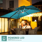 10 X 13 FT Cantilever Outdoor Patio Umbrella with Base Included Large Heavy Duty 360° Rotation Double Top Offset Rectangular Umbrellas with Led Lights for Backyard Outside Deck, Turquoise - Image 2
