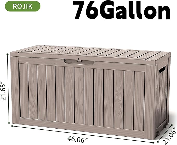 ROJIK Outdoor Storage Housing Deck Box - Waterproof Patio Furniture, Garden Tools, Cushions, Pool Accessories Storage Bench with Lockable Lid and Side Handles (Grey 76 Gal) - Image 2
