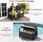 Tangkula 40 Gallon Outdoor Bench with Storage, Patio Wicker Storage Bench with Cushion, Cover, Metal Frame, Deck Box Seat for Backyard, Poolside, Balcony, Garden - Image 5
