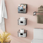 Wall Mounted Bin Basket with 5 Hooks 3 Label Plate Adhesive-3 Pack, Cabinet - Image 4