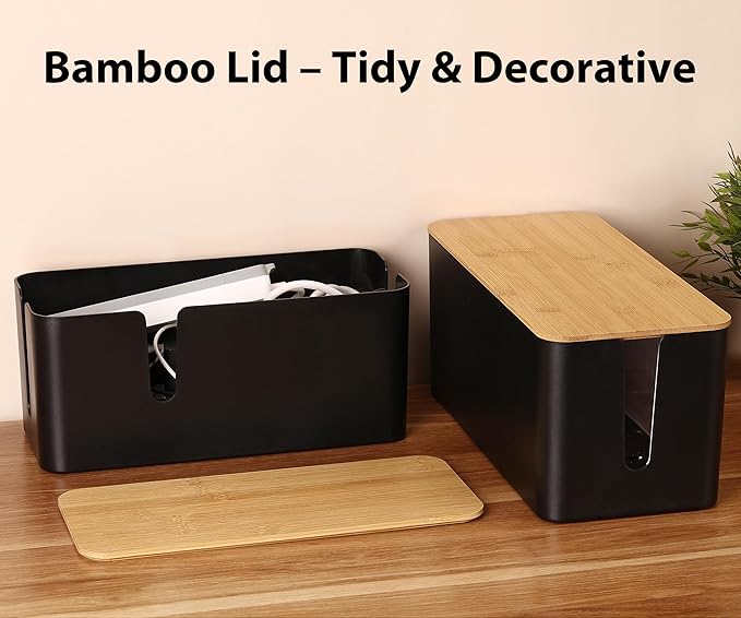 ZhiYo Bamboo Lid Cord Organizer Box, Safe ABS Wire Organizer - Image 2