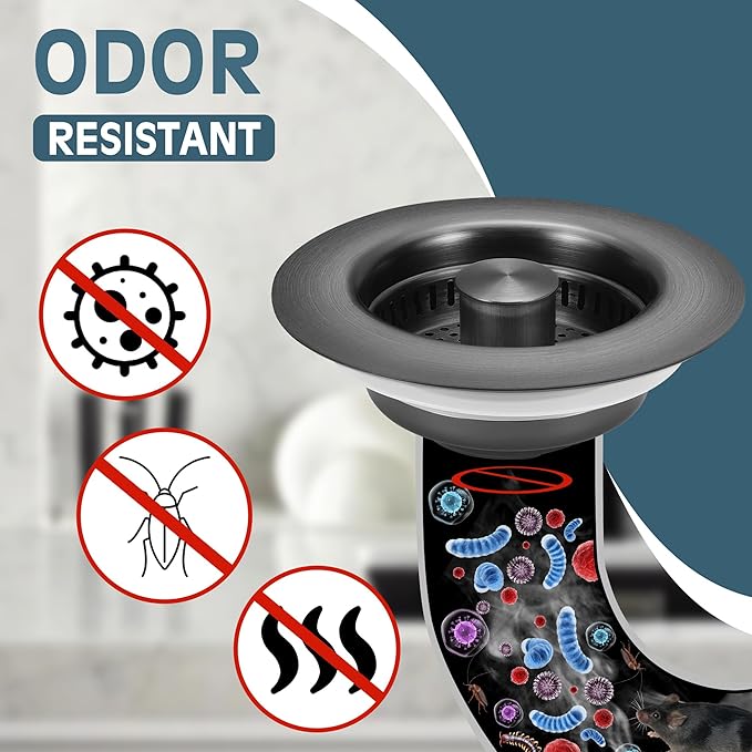Kitchen Sink Drain Strainer 3 in 1, 304 Stainless Steel Pop Up Sink Stopper - Image 4