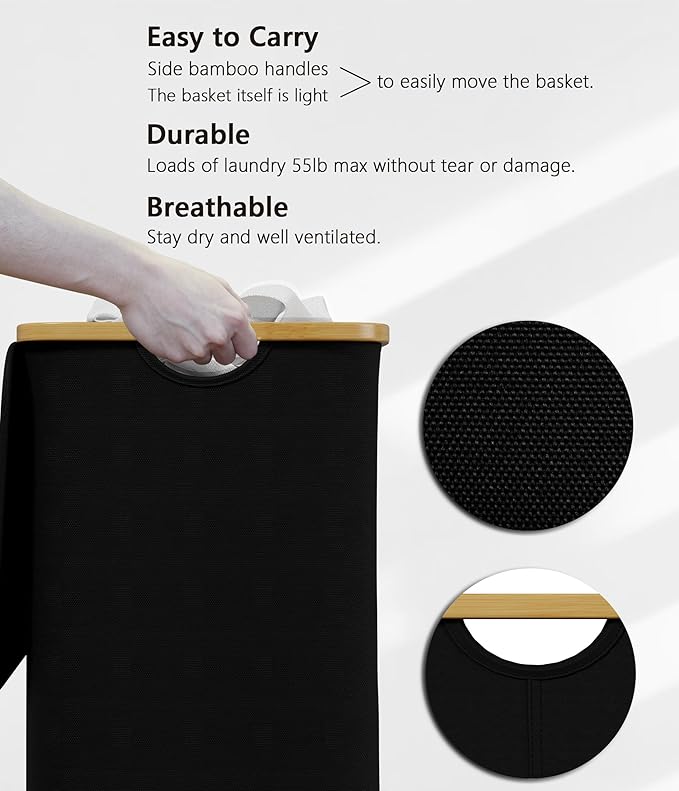 SUOCO Laundry Basket with Lid, 29 Gal Clothes Hamper with Bamboo Handles - Image 7