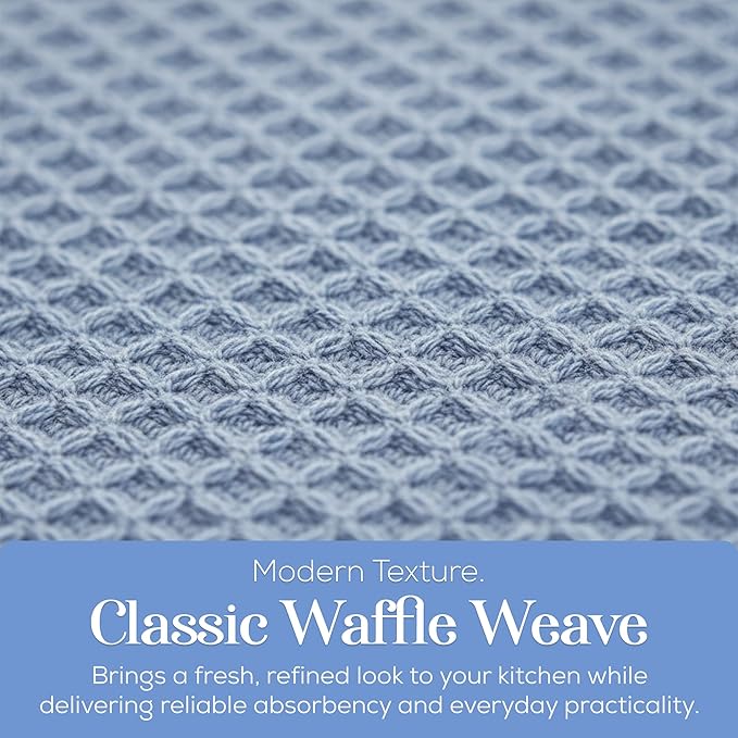 MosJos Kitchen Towels Set of 4 Dish Towels Blue n White Waffle Weave Cotton - Image 5
