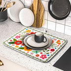 Colorful Boho Floral Dish Drying Mat 16x18 Inch Dishes Dry Pad Drainer Rack - Image 5
