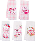 R HORSE 5Pcs Best Mom Kitchen Dish Towel Set Mother Pink Floral Absorbent by RHORSE