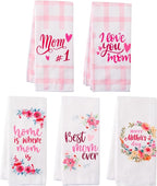 R HORSE 5Pcs Best Mom Kitchen Dish Towel Set Mother Pink Floral Absorbent by RHORSE
