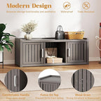 2-Tier Storage Bench, Waterproof UV-Resistant Outdoor Shoe Storage Cabinet with 2 Doors & Adjustable Shelves for Indoor Outdoor Entryway, Hallway, Living Room(Grey) - Image 5