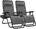 Best Choice Products Set of 2 Adjustable Steel Mesh Zero Gravity Lounge Chair Recliners w/Pillows and Cup Holder Trays - Gray by BestChoiceProducts