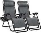 Best Choice Products Set of 2 Adjustable Steel Mesh Zero Gravity Lounge Chair Recliners w/Pillows and Cup Holder Trays - Gray by BestChoiceProducts