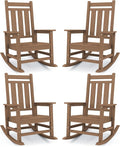 KINGYES Oversized Outdoor Rocking Chair Set of 4, All-Weather Patio Rocking Chairs for Porch, HDPE Outdoor Patio Rockers with High Back & Wide Seat for Garden, Lawn, Brown by KINGYES