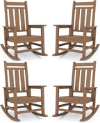 KINGYES Oversized Outdoor Rocking Chair Set of 4, All-Weather Patio Rocking Chairs for Porch, HDPE Outdoor Patio Rockers with High Back & Wide Seat for Garden, Lawn, Brown by KINGYES