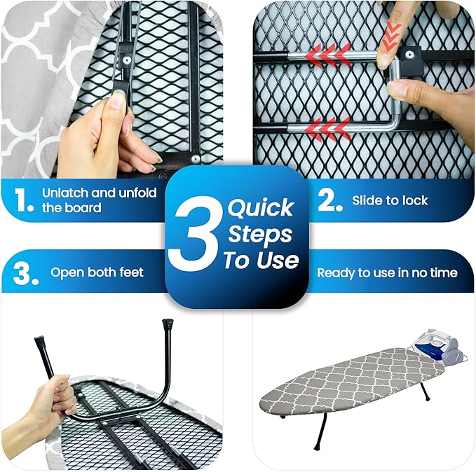Metal Mesh Panel Tabletop Ironing Board | Foldable Iron Board | Heavy Duty - Image 7