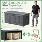 Greesum Outdoor Storage Box 120 Gallon Storage Bin with Lid for Patio Furniture, Garden Tools, Pool Supplies, Lockable, Waterproof and UV Resistant, Gray - Image 5