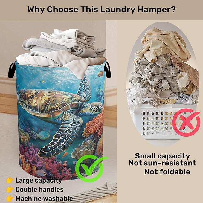 Sea Turtle Foldable Canvas Laundry Basket - Image 3
