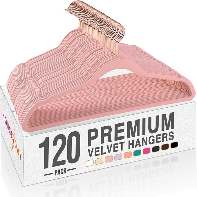 HOUSE DAY Pink Velvet Hangers 120 Pack, Premium Non-Slip Felt Clothes, Sturdy by HOUSEDAY