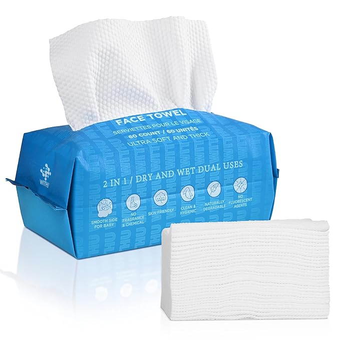 WITHU Disposable Face Towels, Ultra Soft, Biodegradable Makeup Remover Wipes by WITHU