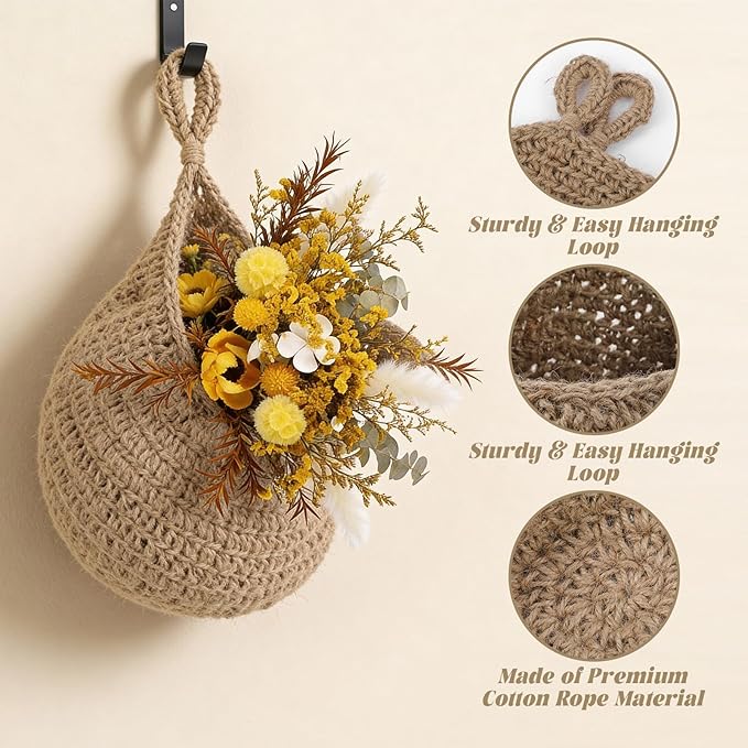 3 Pcs Larger Boho Wall Hanging Fruit Baskets - Image 3