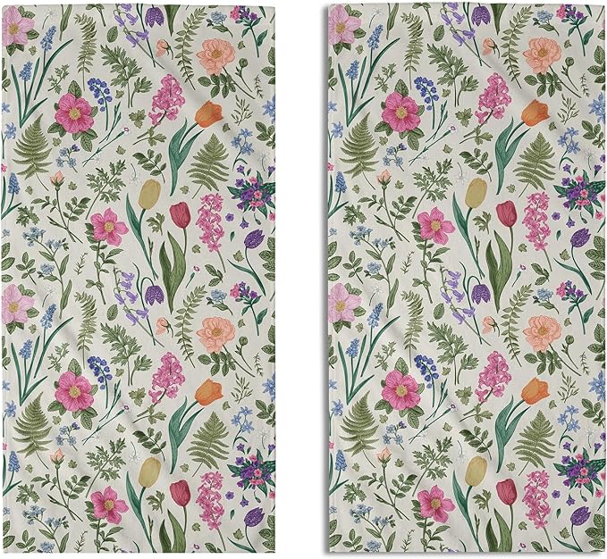 Spring Floral Hand Towels for Bathroom Set of 2 Pink Flowers Sage Green Leaves by Aytipun