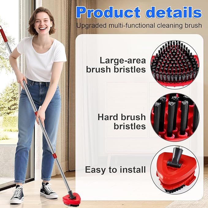 4-Section Stainless Steel Spin Mop Handles, Mop Base & Upgrade Scrub Brush Combo - Image 4