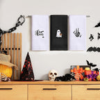 3 Pcs Halloween Hand Towels for Bathroom, Boo Ghost Black White Embroidered - Image 5