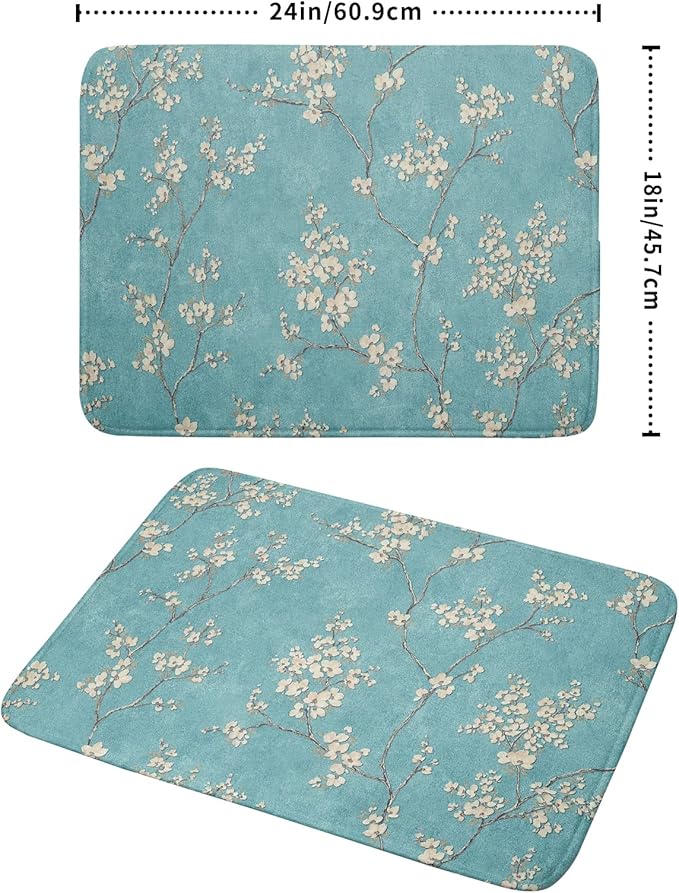 Teal Turquoise Dish Drying Mat for Kitchen Counter Spring Floral Drying Mat 18 - Image 2