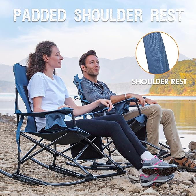 Portal Folding Camping Rocking Chair Portable Outdoor Rocker High Back Cup Holder Side Pocket Carry Bag Included, Support 300 lbs - Image 5
