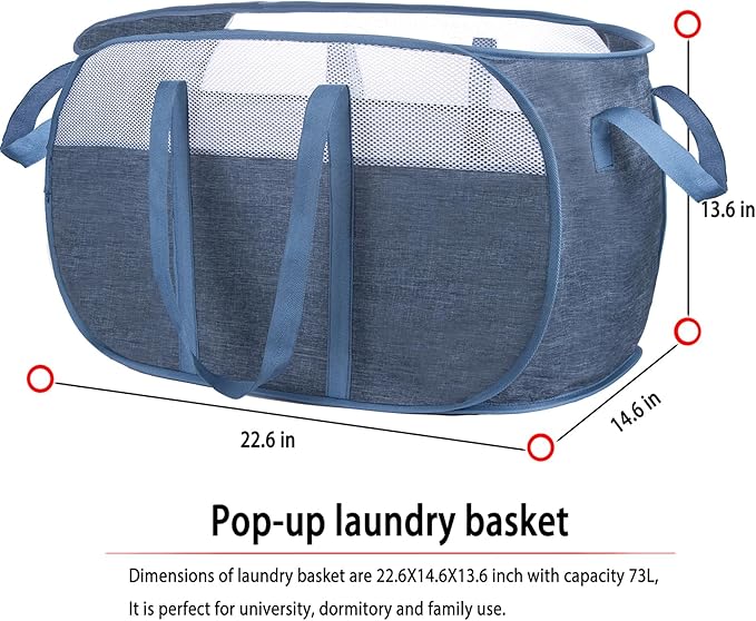 pop-up laundry basket，with Durable Handles collapsible Mesh laundry Hamper - Image 2