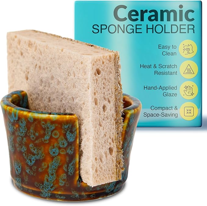 Elevated Lifestyle Ceramic Sponge Holder – Sink Caddy Organizer, Decorative by ShopElevatedLifestyle