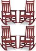 KINGYES Oversized Outdoor Rocking Chair Set of 4, All-Weather Patio Rocking Chairs for Porch, HDPE Outdoor Patio Rockers with High Back & Wide Seat for Garden, Lawn, Red by KINGYES
